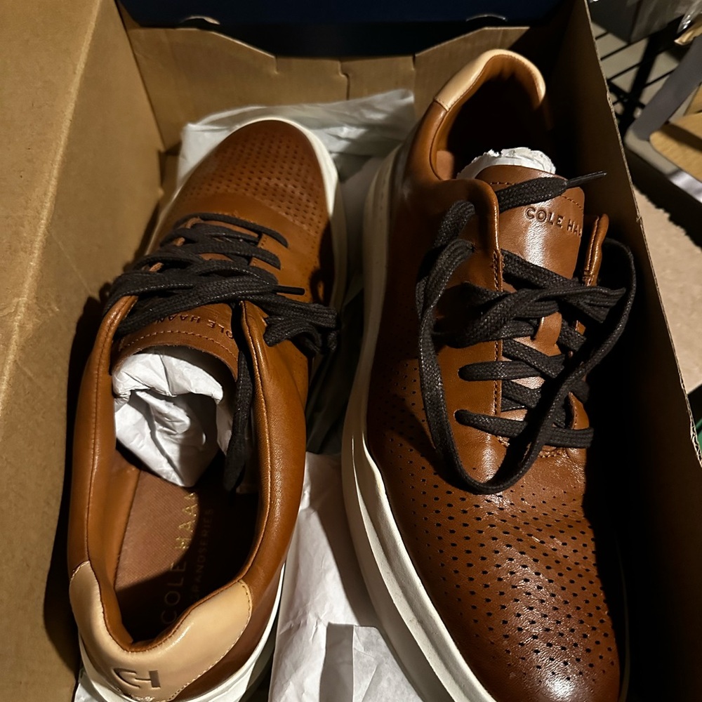 Cole Haan Men's Brown Leather Sneakers with Black Laces